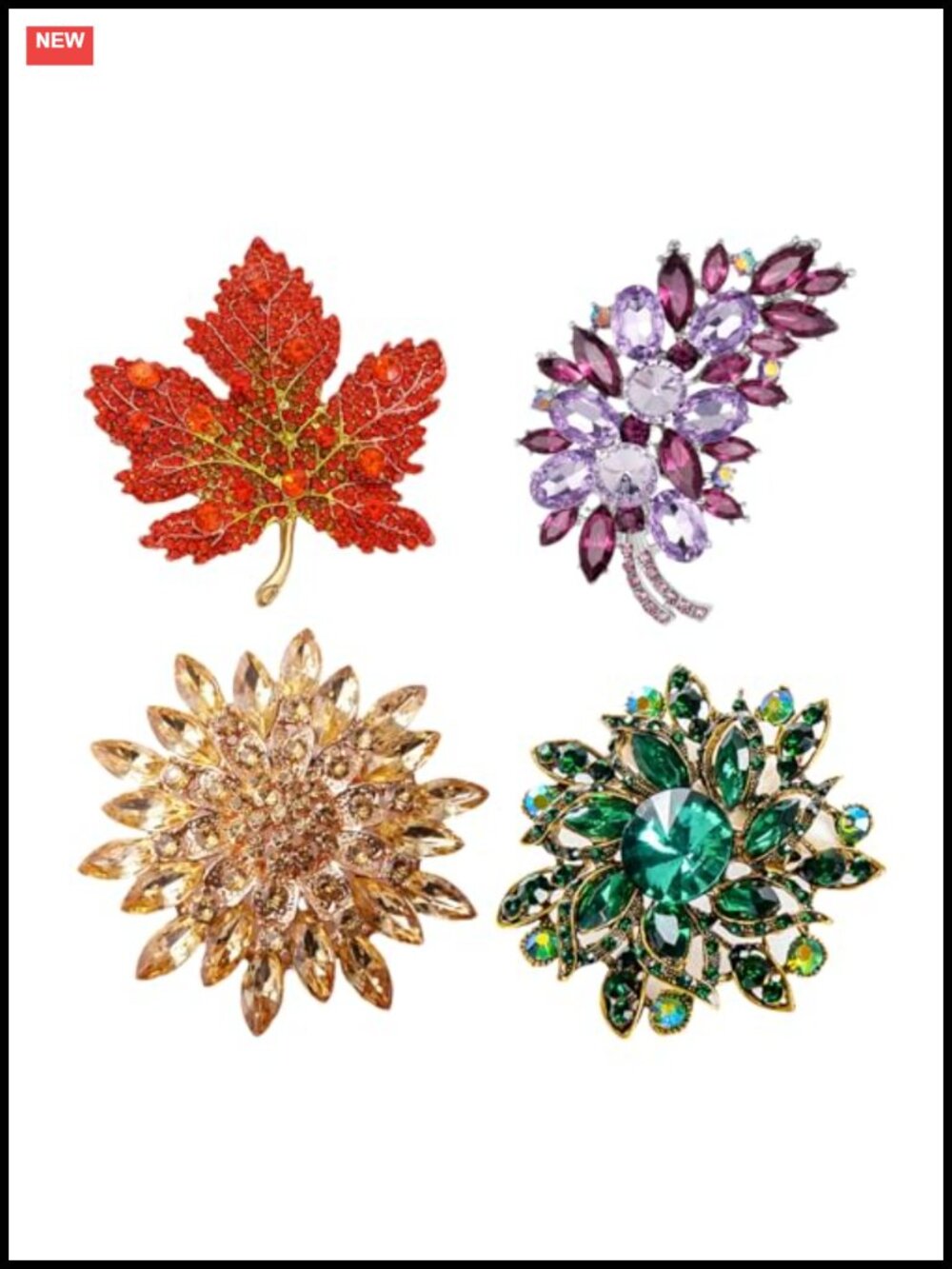 Vintage Rhinestone Sunflower Brooches Set of 4 for Women Coat Hat Scarf Jewelry